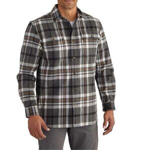 CARHARTT Hubbard 100% Cotton Flannel Plaid Shirt Black Gray Brown White  2XL.